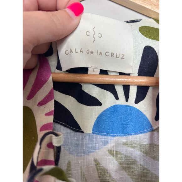 NEW Cala de la Cruz Turin Linen Bell Sleeve Floral Mini Dress Multi Color Size:L - Picture 5 of 8